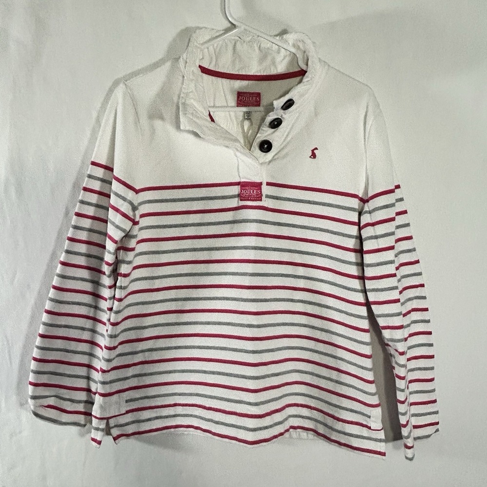 Joules Cowdray 1/4 Button Up Striped Sweatshirt Pink Gray Size 12 British
